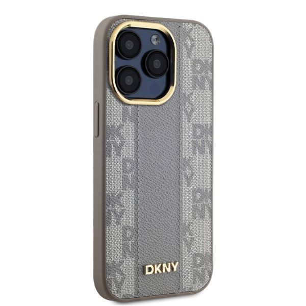DKNY iPhone 15 Pro Max Case Leather Checkered Mono Pattern MagSafe, Beige