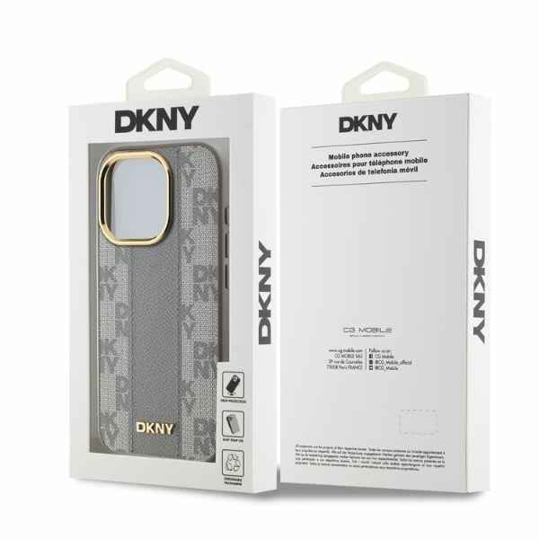 DKNY iPhone 15 Pro Max Case Leather Checkered Mono Pattern MagSafe, Beige