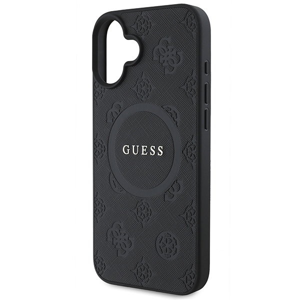 Guess iPhone 16 Case Saffiano Peony Classic Logo MagSafe, Black