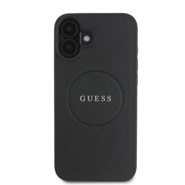 Чехол Guess для iPhone 16 Grained Gold Ring MagSafe, черный