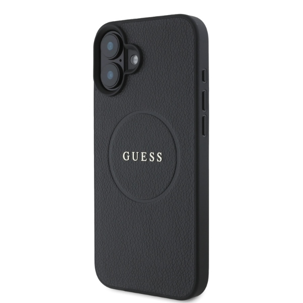 Чехол Guess для iPhone 16 Grained Gold Ring MagSafe, черный
