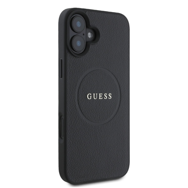 Чехол Guess для iPhone 16 Grained Gold Ring MagSafe, черный