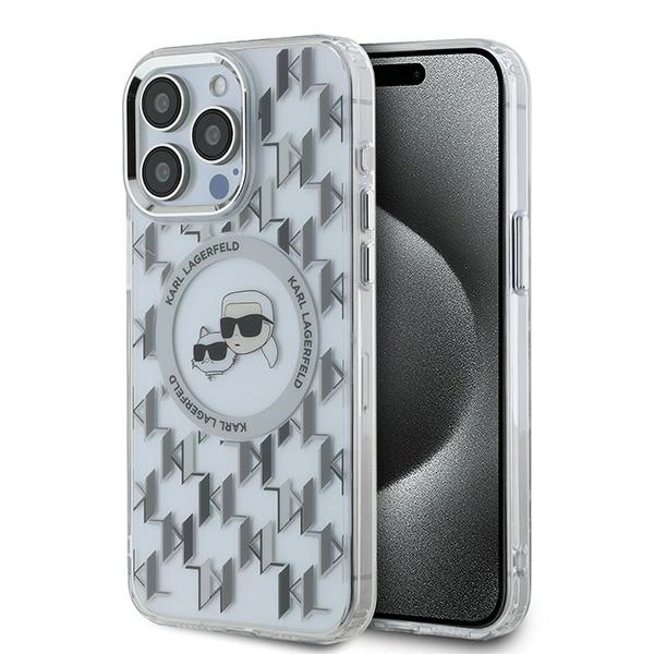 Apple iPhone 15 Pro Max 6.7'' Karl Lagerfeld IML Monogram Karl & Choupette Head MagSafe Cover Case, Clear