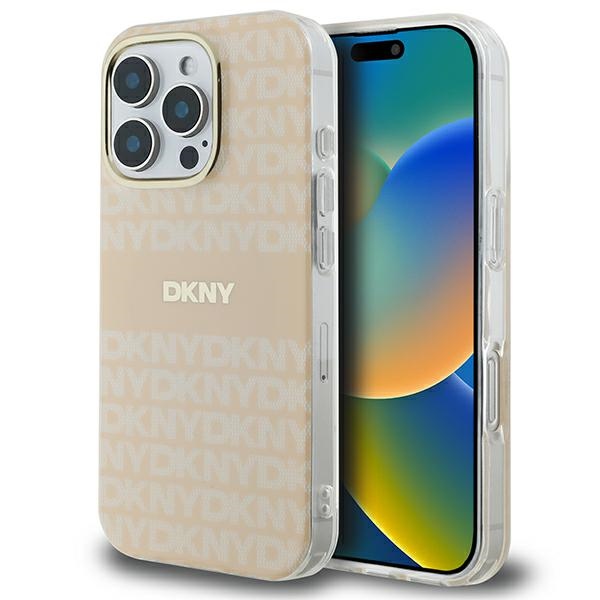 Apple iPhone 16 Pro 6.3'' DKNY Repeat Texture Pattern With Stripe Case Cover, Pink