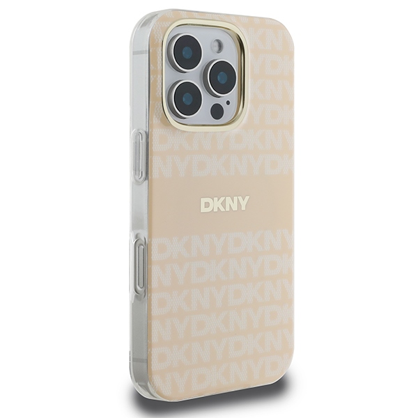 Чехол DKNY для iPhone 16 Pro Repeat Texture Pattern & Stripe MagSafe, розовый