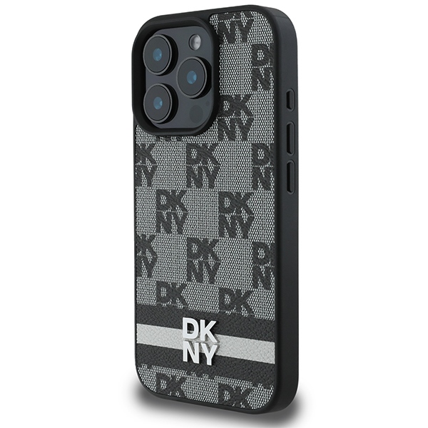 Dkny iPhone 16 Pro Max Case Checkered Pattern & Printed Stripes, Black