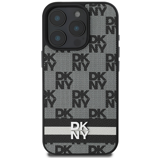 Dkny iPhone 16 Pro Max Case Checkered Pattern & Printed Stripes, Black