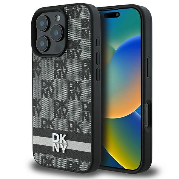 Apple iPhone 16 Pro 6.3'' DKNY Checkered Pattern Printed Stripes Case Cover, Black