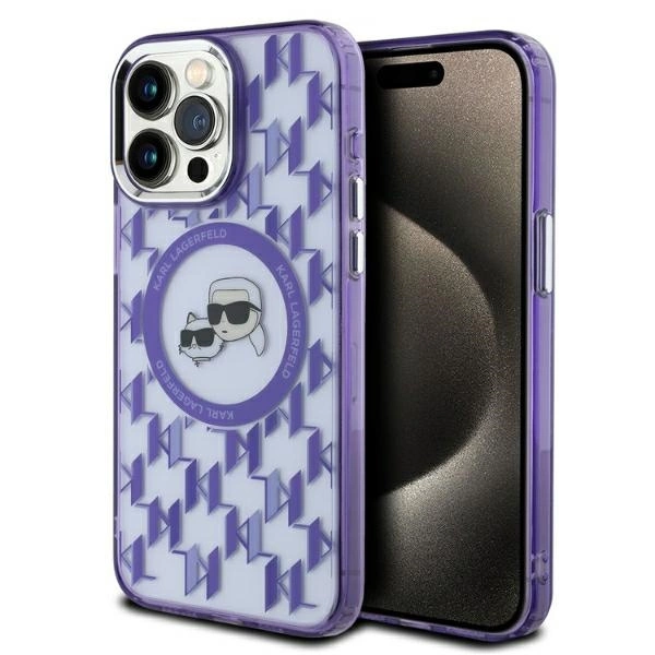 Apple iPhone 15 Pro Max 6.7'' Karl Lagerfeld IML Monogram Karl & Choupette Head MagSafe Cover Case, Purple
