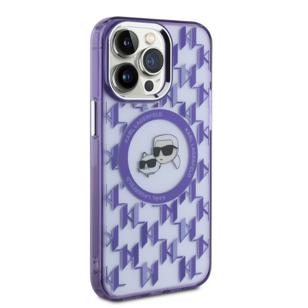 Karl Lagerfeld iPhone 15 Pro Max Case IML Monogram Karl & Choupette MagSafe, Purple
