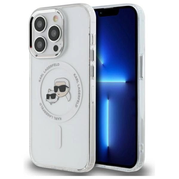 Apple iPhone 14 Pro Max 6.7'' Karl Lagerfeld IML Metal Karl & Choupette Head MagSafe Case Cover, White