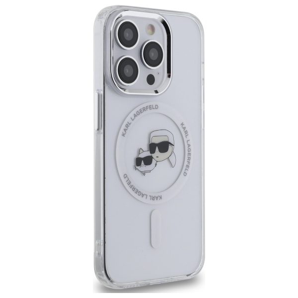 Karl Lagerfeld iPhone 14 Pro Max Case IML Metal Karl & Choupette MagSafe, White