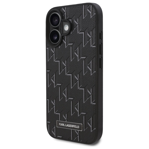 Karl Lagerfeld iPhone 16 Case Leather Monogram Metal Logo MagSafe, Black