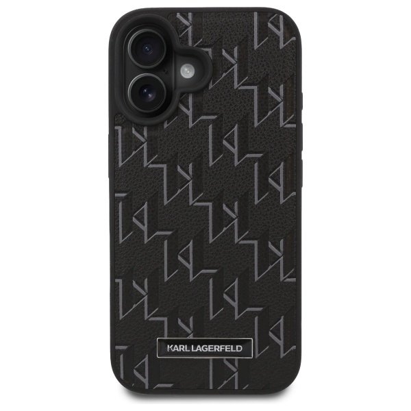 Karl Lagerfeld iPhone 16 Case Leather Monogram Metal Logo MagSafe, Black