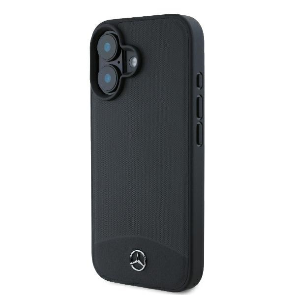 Mercedes iPhone 16 Case Textured And Plain Leather MagSafe, Black