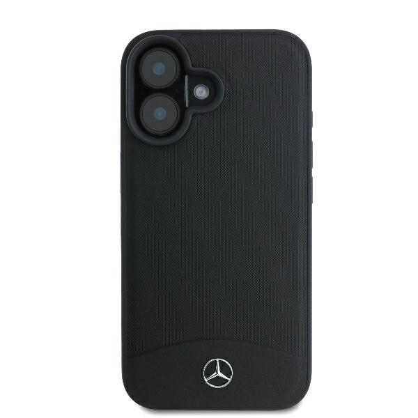 Mercedes iPhone 16 Case Textured And Plain Leather MagSafe, Black
