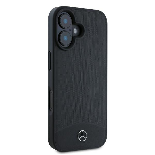 Mercedes iPhone 16 Case Textured And Plain Leather MagSafe, Black