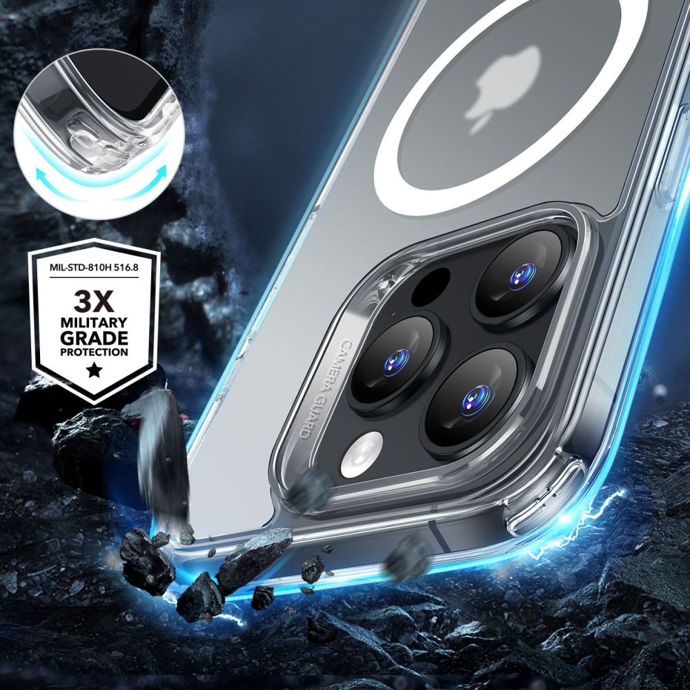ESR Classic Hybrid Halolock MagSafe Case + Tempered Glass for iPhone 16 Pro - Semi-Transparent