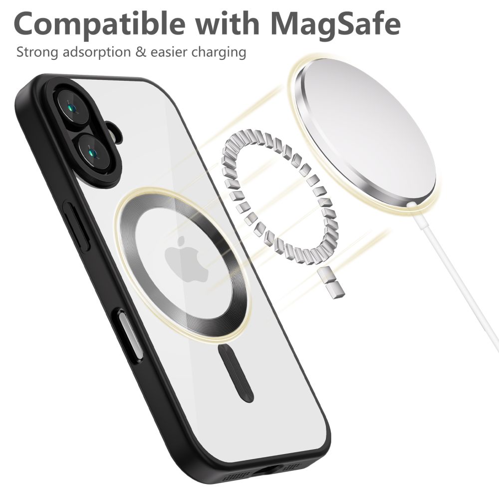 Apple iPhone 16 6.1\'\' Tech-Protect MagFlex MagSafe Case Cover, Clear with Black Frame | Чехол Обложка...