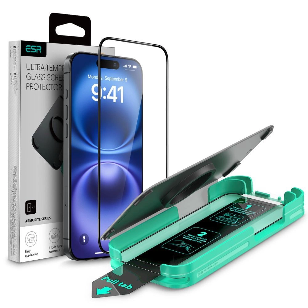 ESR Armorite Tempered Glass for iPhone 16 Pro Max, Black Frame