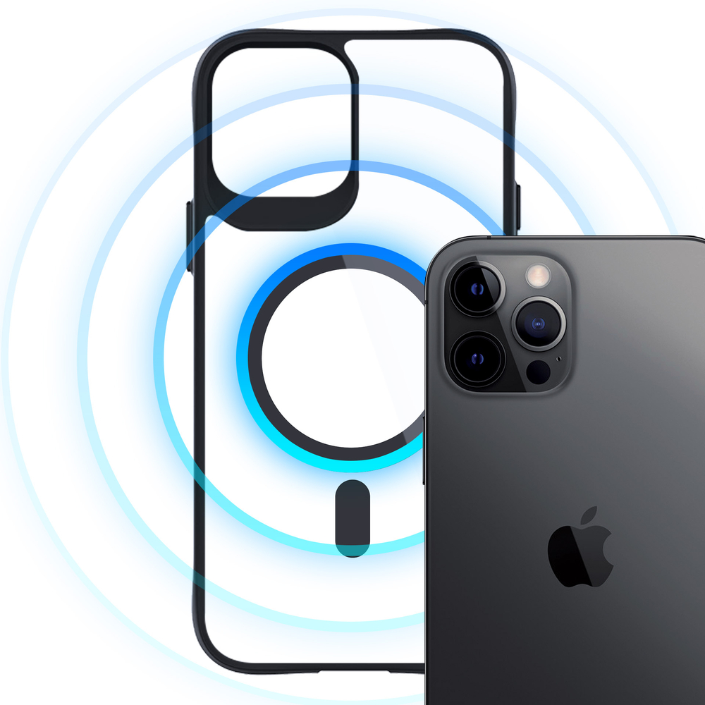 3mk iPhone 12 Pro Max Case Satin Armor MagCase, Clear with Black Frame