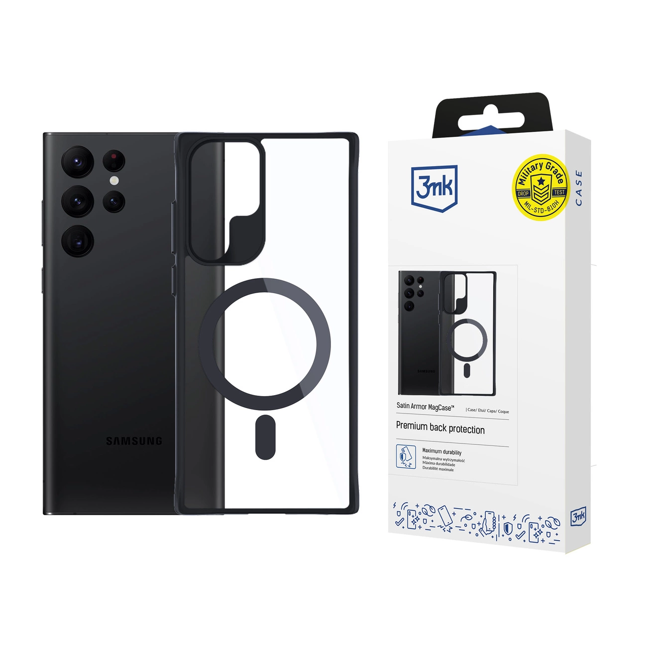 Samsung Galaxy S23 Ultra (SM-S918) 3MK Satin Armor MagCase Case Cover, Transparent | Telefona Maciņš Vāks Apvalks...