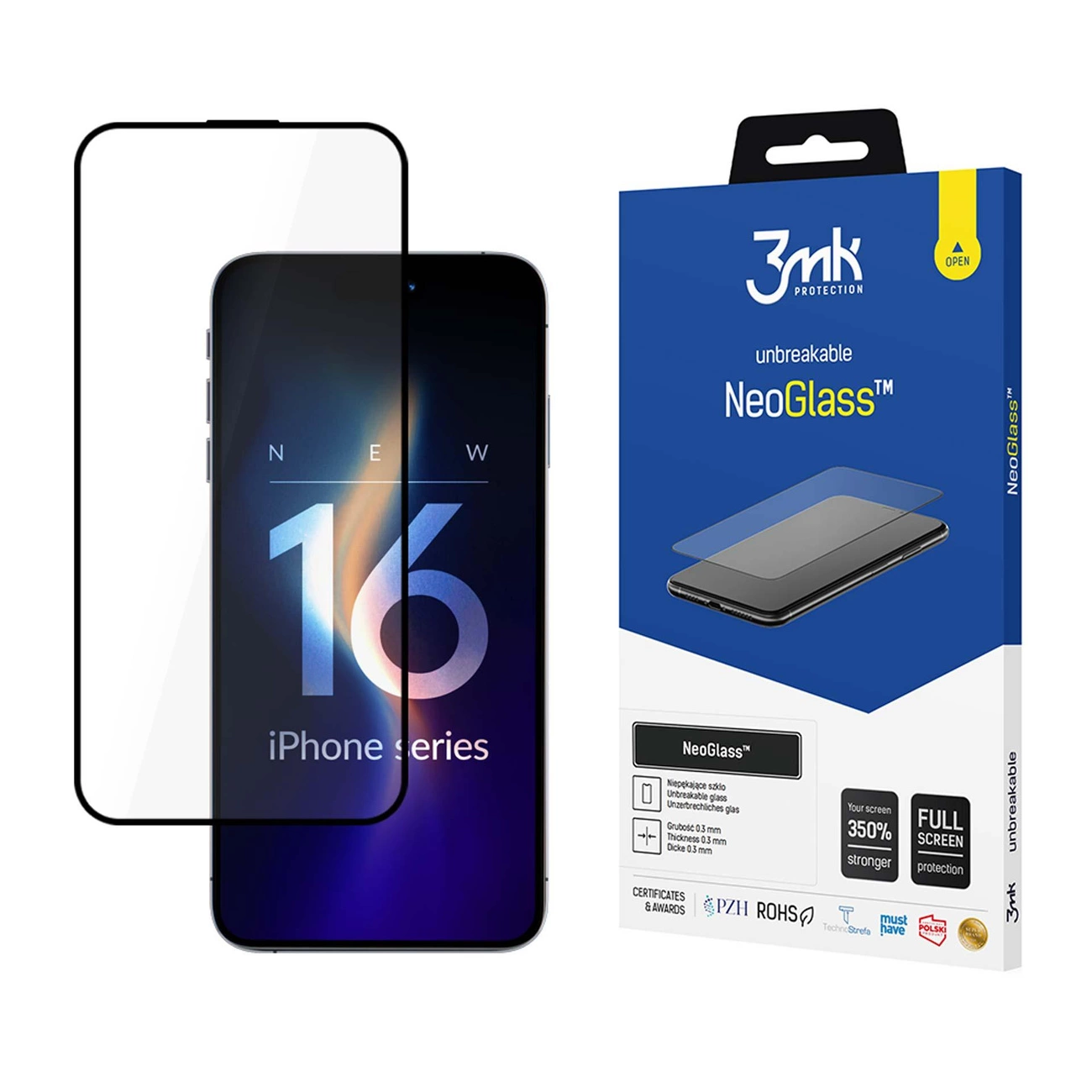 Apple iPhone 16 Pro 6.3'' 3MK NeoGlass Tempered Glass Screen Protector | Telefona Aizsargstikls uz Visu Ekrānu Pilna...