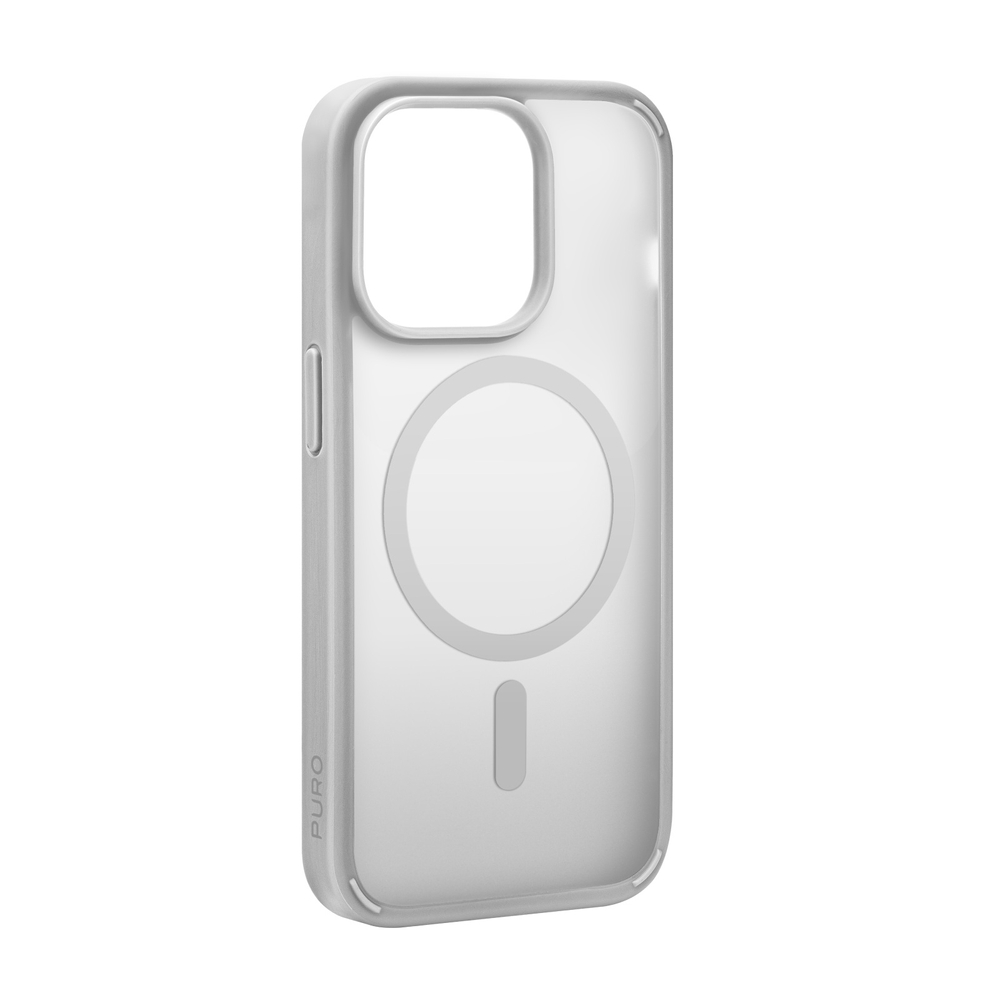 Puro Cover in TPU with integrated magnets and gradient effect \nfor iPhone 15 Pro Max, silver color
