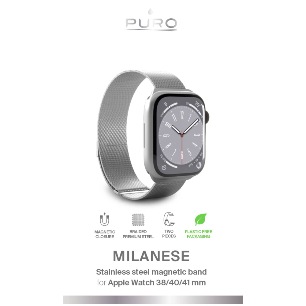 Puro Milanese Apple Watch 38 / 40 / 41 mm Strap, Silver