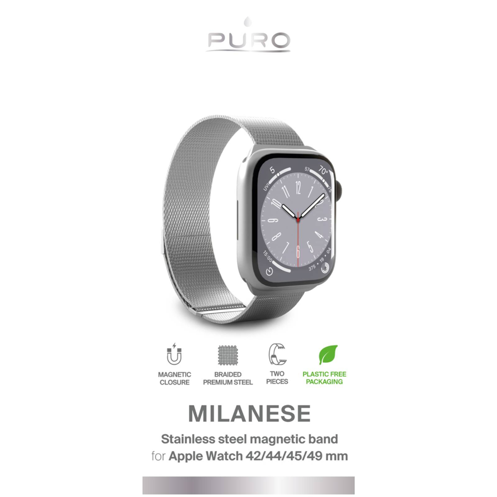 Puro Milanese Strap for Apple Watch 42 / 44 / 45 / 49 mm, Silver