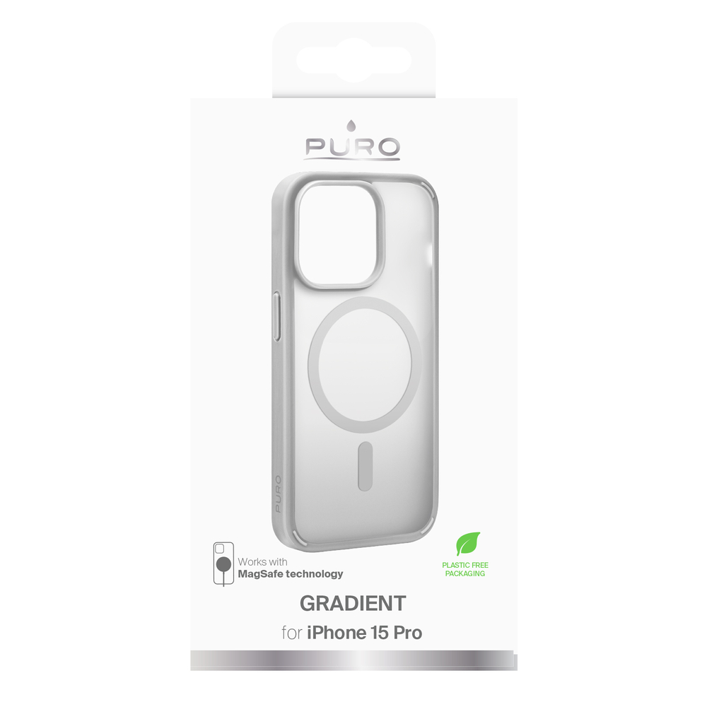 Puro iPhone 15 Pro Case Gradient MagSafe Silicone, Silver