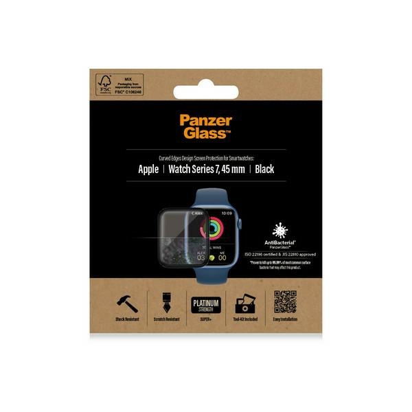 PanzerGlass Curved Tempered Glass for Apple Watch 7 (45mm), Black