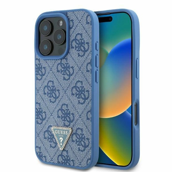 Guess GUHCP16LP4TDPB iPhone 16 Pro 6.3" blue/blue hardcase Leather 4G Triangle Strass MagSafe