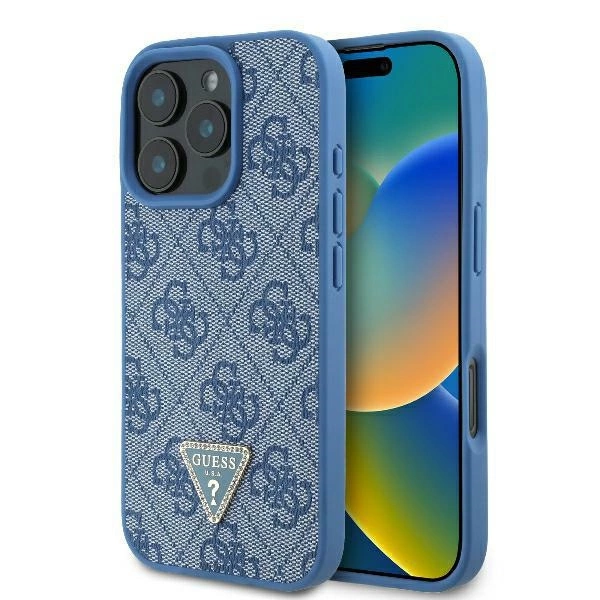 Guess GUHCP16XP4TDPB iPhone 16 Pro Max 6.9" blue/blue hardcase Leather 4G Triangle Strass MagSafe