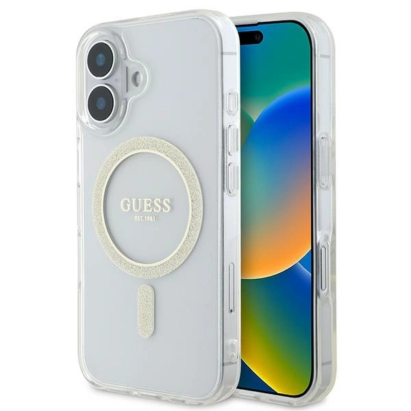 Guess GUHMP16SHFGERET iPhone 16 6.1" transparent hardcase IML Glitter Circle MagSafe