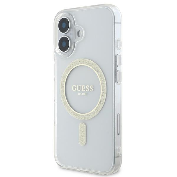 Guess iPhone 16 vāciņš IML Glitter Circle MagSafe, caurspīdīgs