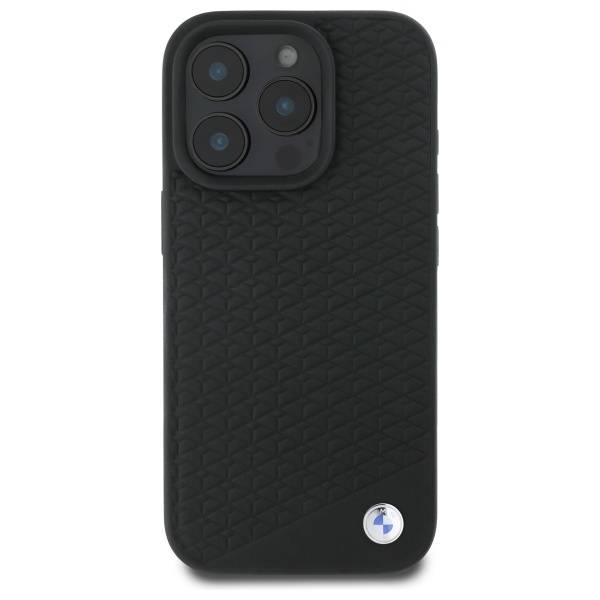 BMW iPhone 16 Pro Case Sign Leather Diamond Metal Logo MagSafe, Black