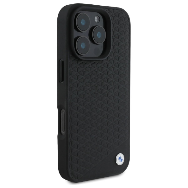 BMW iPhone 16 Pro Case Sign Leather Diamond Metal Logo MagSafe, Black