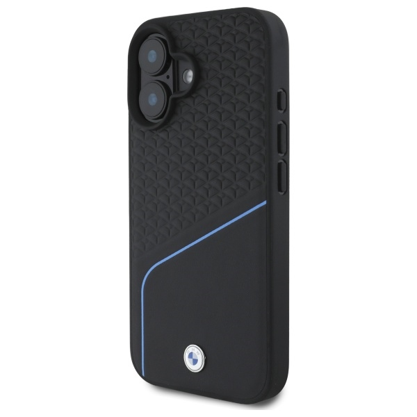 BMW iPhone 16 vāciņš Sign Leather Textured And Line MagSafe, melns