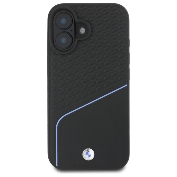 BMW iPhone 16 vāciņš Sign Leather Textured And Line MagSafe, melns