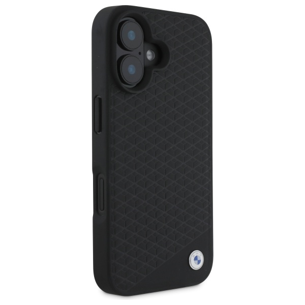 Чехол BMW для iPhone 16 Sign Leather Diamond Metal Logo MagSafe, черный