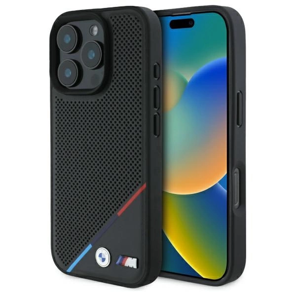 BMW BMHMP16X23PUPDK iPhone 16 Pro Max 6.9" black/black hardcase M Perforated Tricolor Line MagSafe