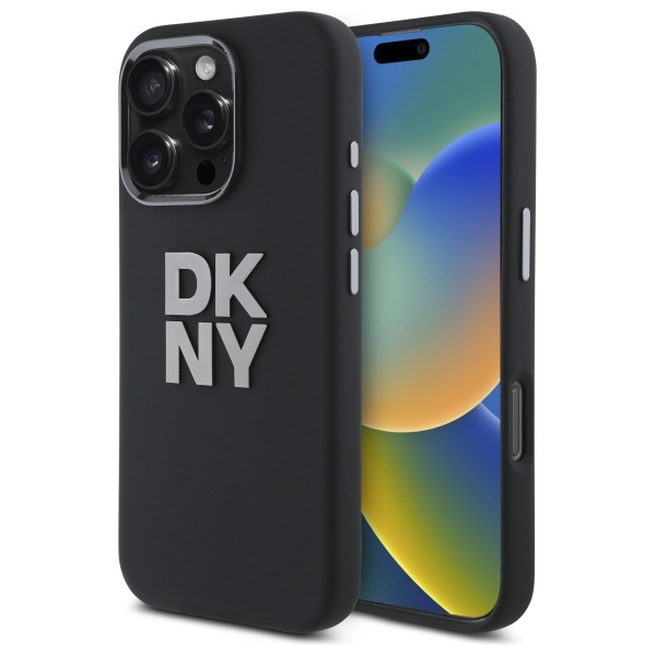 DKNY iPhone 16 Pro Max vāciņš Liquid Silicone Metal Logo, melns