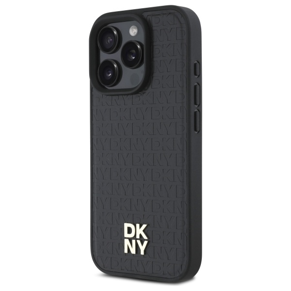 DKNY iPhone 16 Pro Case Repeat Pattern Stack Logo MagSafe, Black