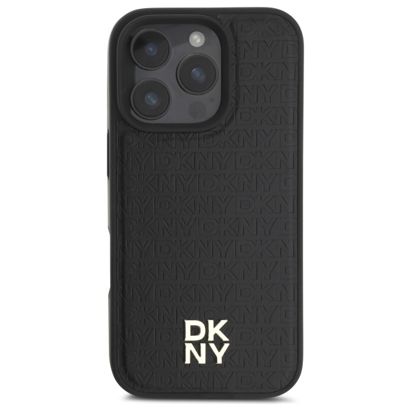 DKNY iPhone 16 Pro Case Repeat Pattern Stack Logo MagSafe, Black