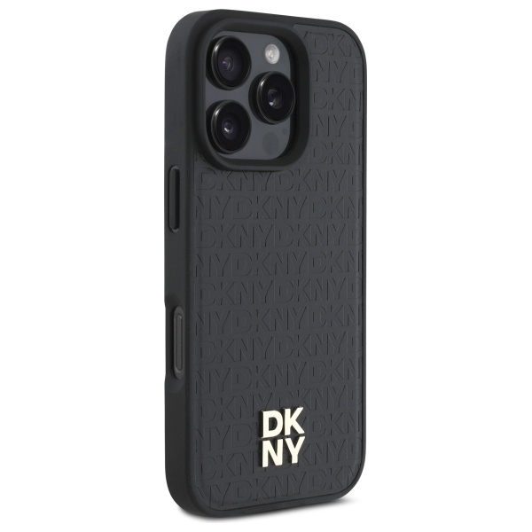 DKNY iPhone 16 Pro Case Repeat Pattern Stack Logo MagSafe, Black