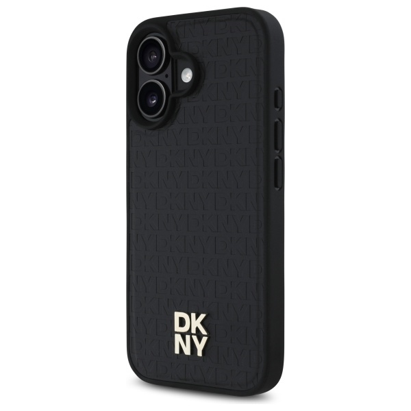 DKNY iPhone 16 Case Repeat Pattern Stack Logo MagSafe, Black