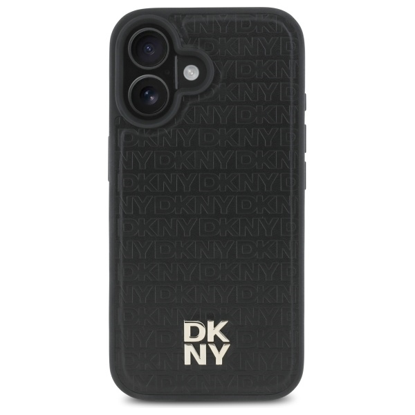 DKNY iPhone 16 Case Repeat Pattern Stack Logo MagSafe, Black