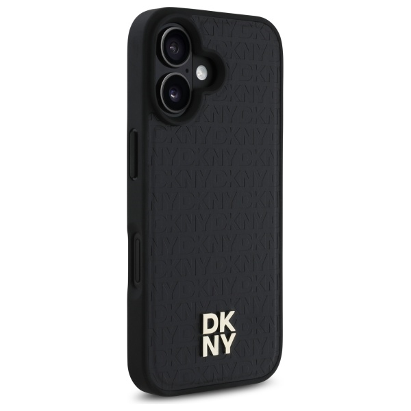 DKNY iPhone 16 Case Repeat Pattern Stack Logo MagSafe, Black