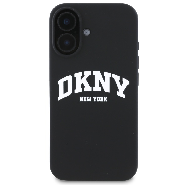 DKNY iPhone 16 Case Silicone White Printed Logo MagSafe, Black